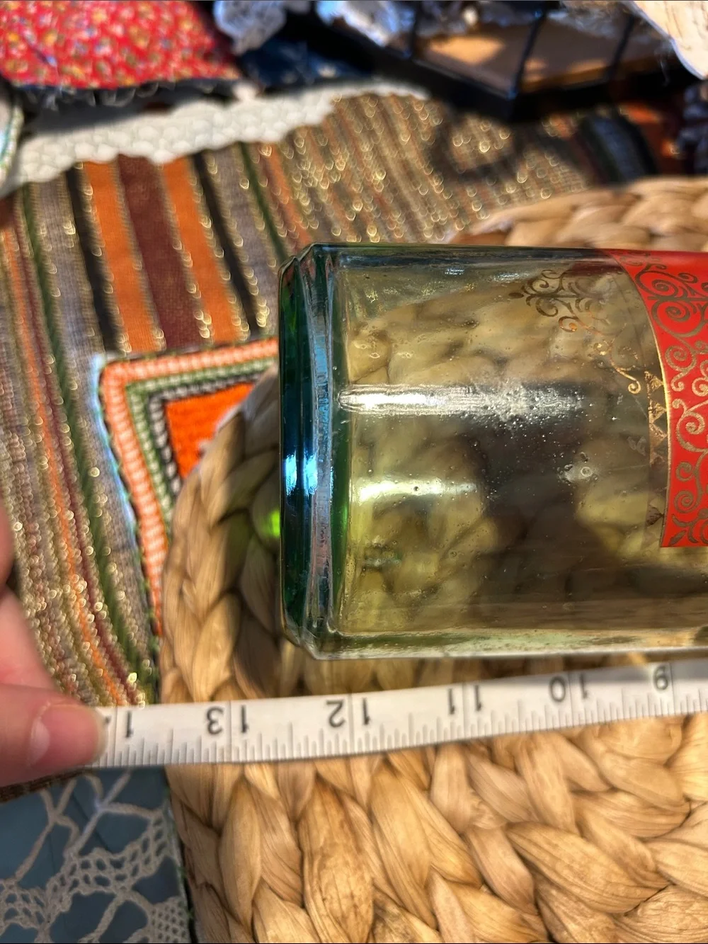 Vintage 1960’s Old Fitzgerald Venetian Green Glass Bourbon Decanter Bottle